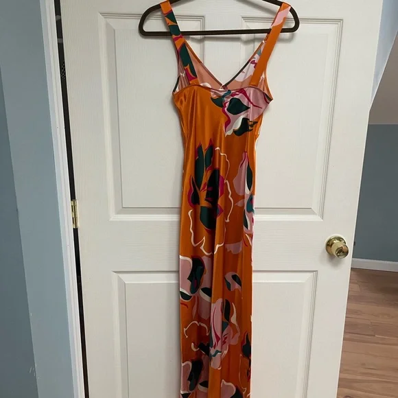 Reformation Daytona Silk Dress in Electra Orange Floral Midi NWT XS - Picture 8 of 9